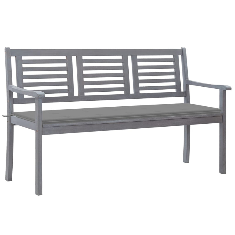 3-Seater Garden Bench with Cushion 150 cm Grey Eucalyptus Wood