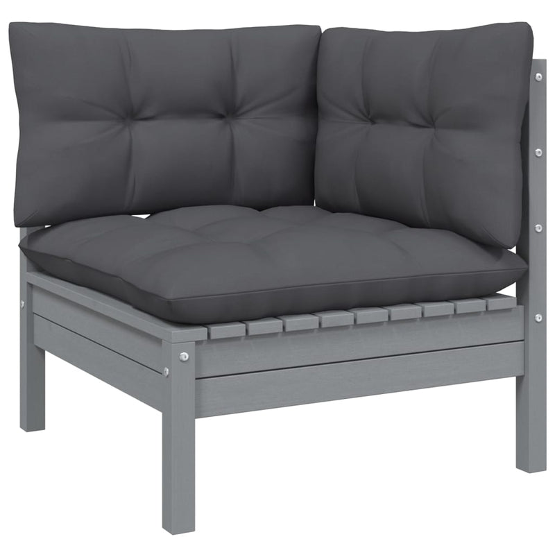 5 Piece Garden Lounge Set with Cushions Grey Solid Pinewood