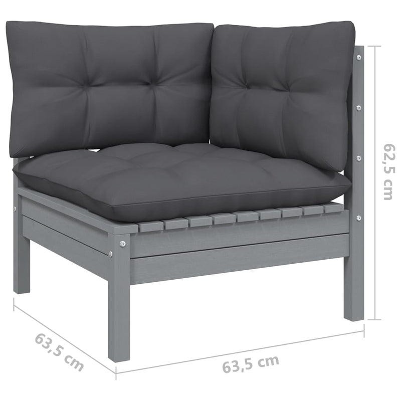 5 Piece Garden Lounge Set with Cushions Grey Solid Pinewood