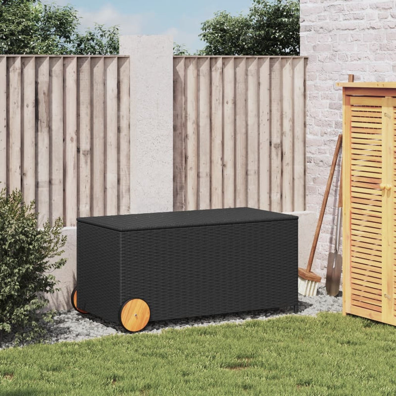Garden Storage Box with Wheels Black 190L Poly Rattan