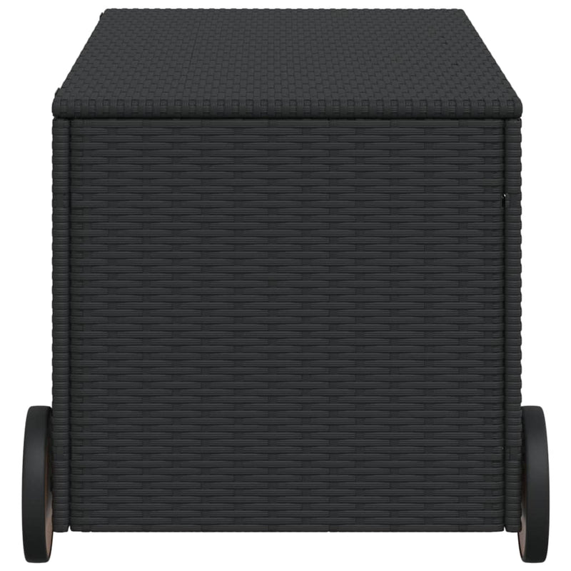 Garden Storage Box with Wheels Black 190L Poly Rattan