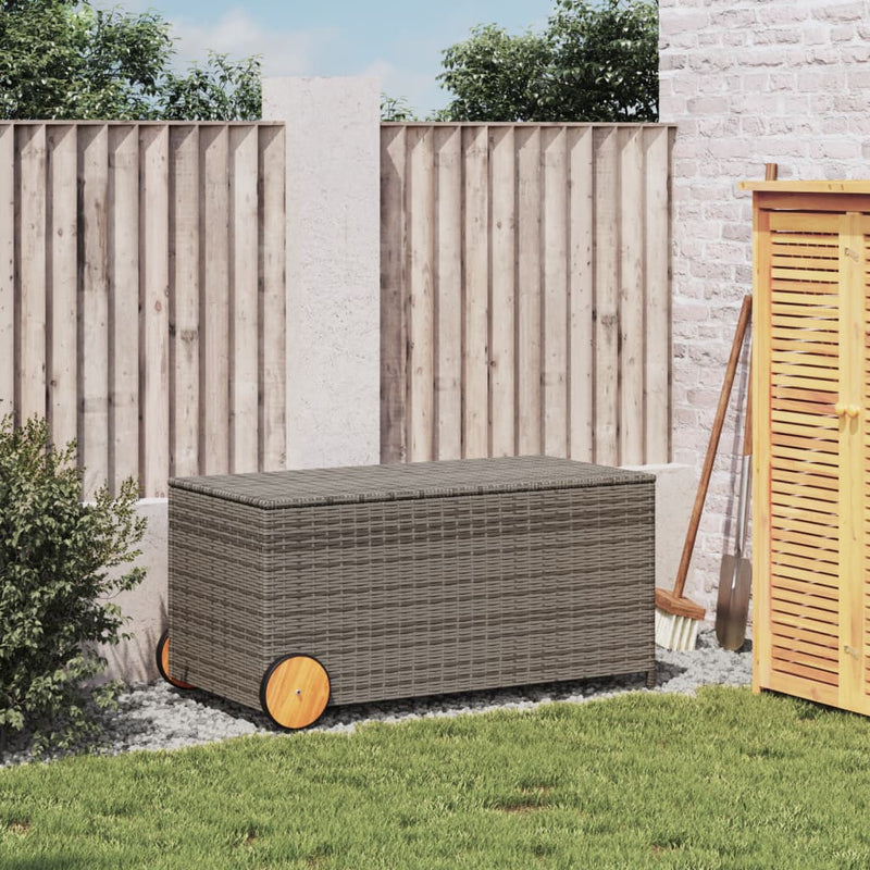 Garden Storage Box with Wheels Grey 190L Poly Rattan