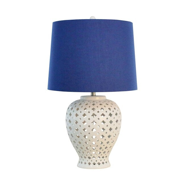 Lattice Tall White Table Lamp  W/Blue Shade Image 1 - uhdd_29013