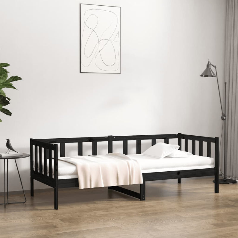 Day Bed Black 92x187 cm Single Size Solid Wood Pine