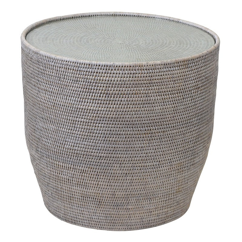 whitewashed round coastal style rattan wide table glass top 5