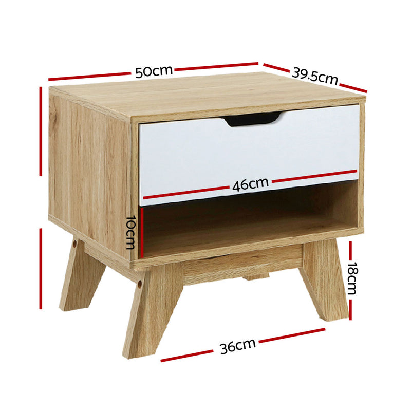 Bedside Table Drawer Nightstand Shelf Cabinet Storage Lamp Side Wooden Image 2 - furni-e-ard-wh