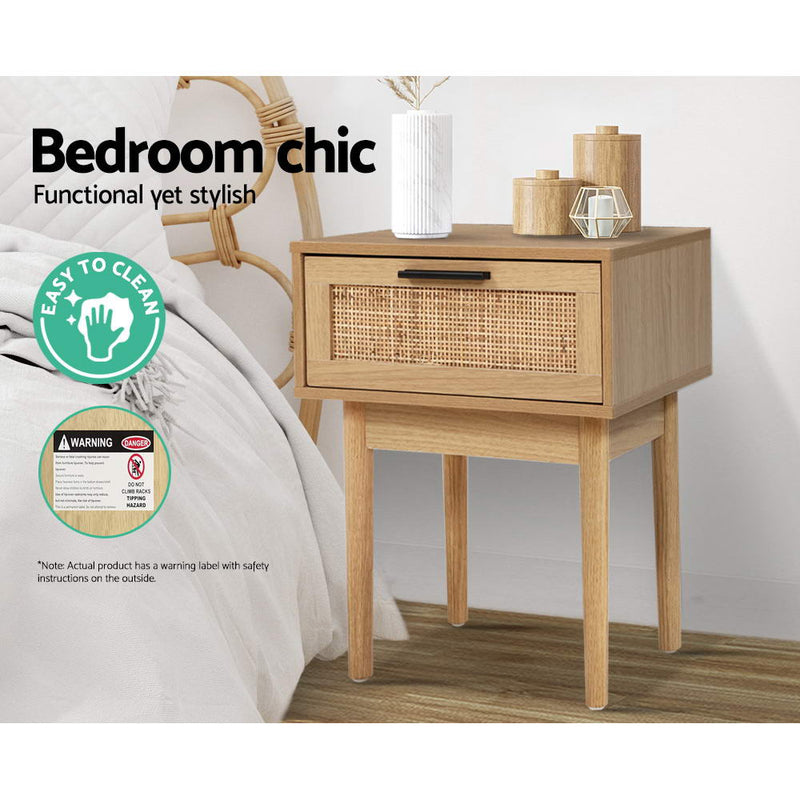 Bedside Tables Table 1 Drawer Storage Cabinet Rattan Wood Nightstand Image 4 - furni-e-rat-bs-wd