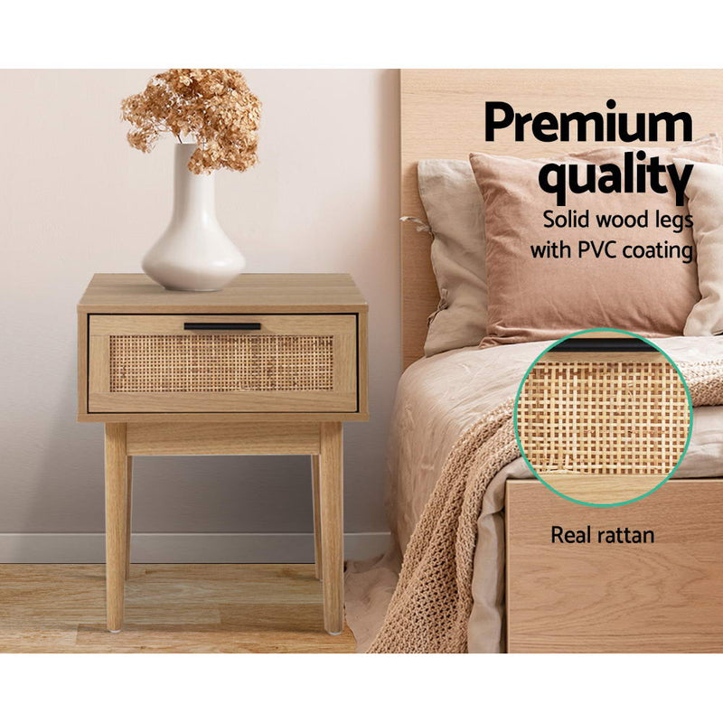 Bedside Tables Table 1 Drawer Storage Cabinet Rattan Wood Nightstand Image 5 - furni-e-rat-bs-wd