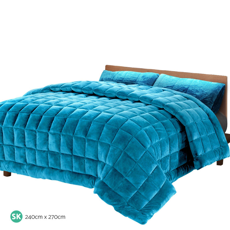 Bedding Faux Mink Quilt Comforter Winter Weight Throw Blanket Teal Super King Image 2 - quilt-fm-teal-sk