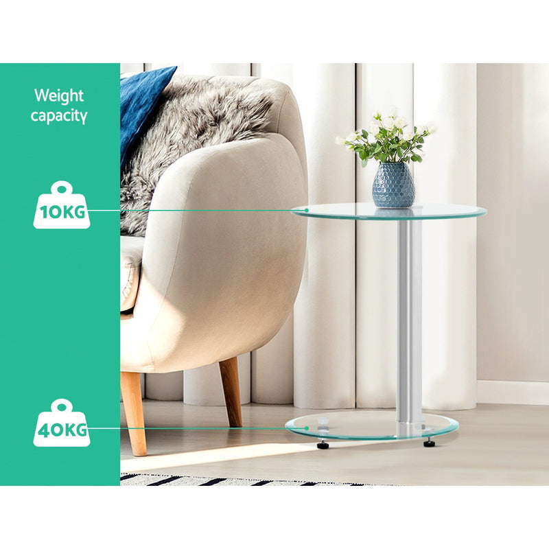 Side Coffee Table Bedside Furniture Oval Tempered Glass Top 2 Tier Image 6 - tv-moun-tab-t01-tp