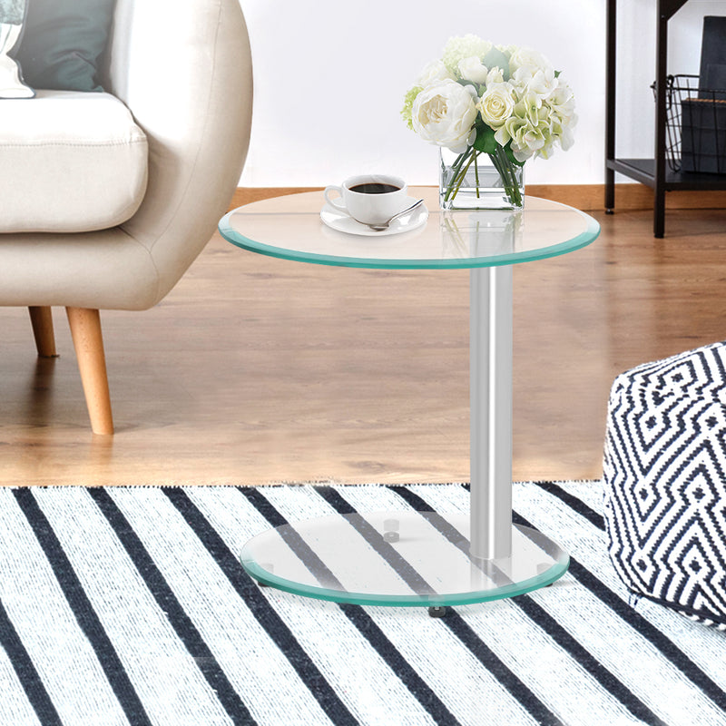 Side Coffee Table Bedside Furniture Oval Tempered Glass Top 2 Tier Image 7 - tv-moun-tab-t01-tp