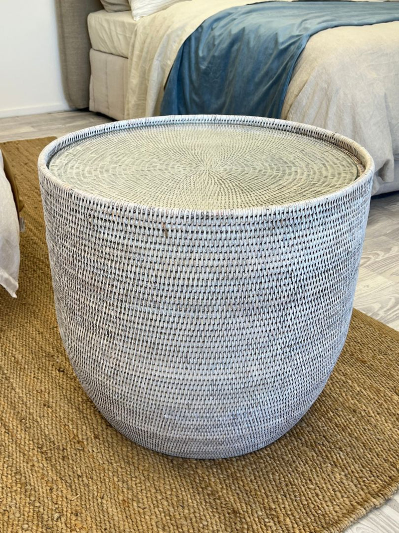 whitewashed round coastal style rattan wide table glass top 4