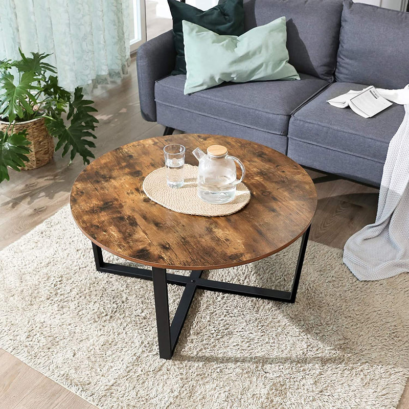 Round Coffee Table Rustic Brown and Black Image 2 - v178-11529