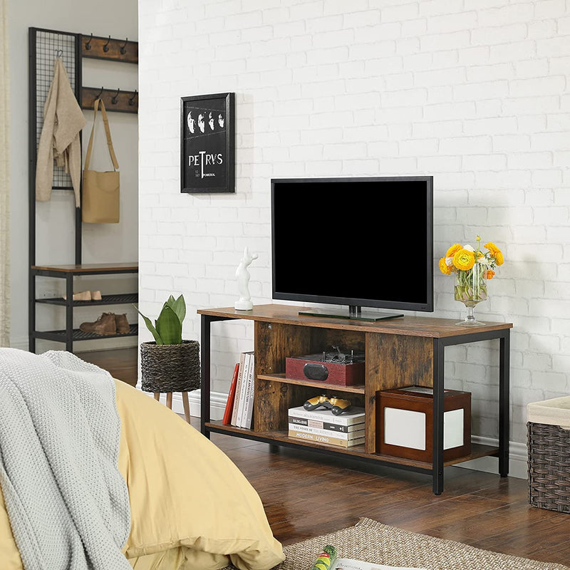 TV Console Unit with Open Storage Rustic Brown and Black Industrial Image 4 - v178-11666