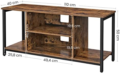 TV Console Unit with Open Storage Rustic Brown and Black Industrial Image 6 - v178-11666
