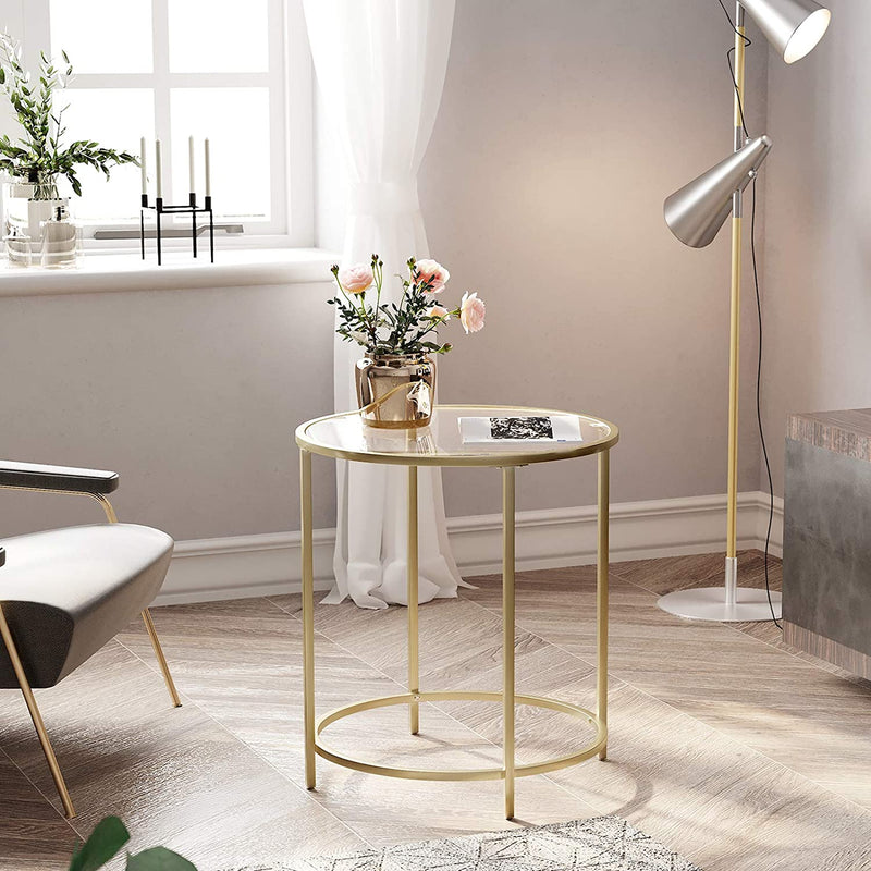 Gold Round Side Table with Golden Metal Frame Robust and Stable Image 2 - v178-11710