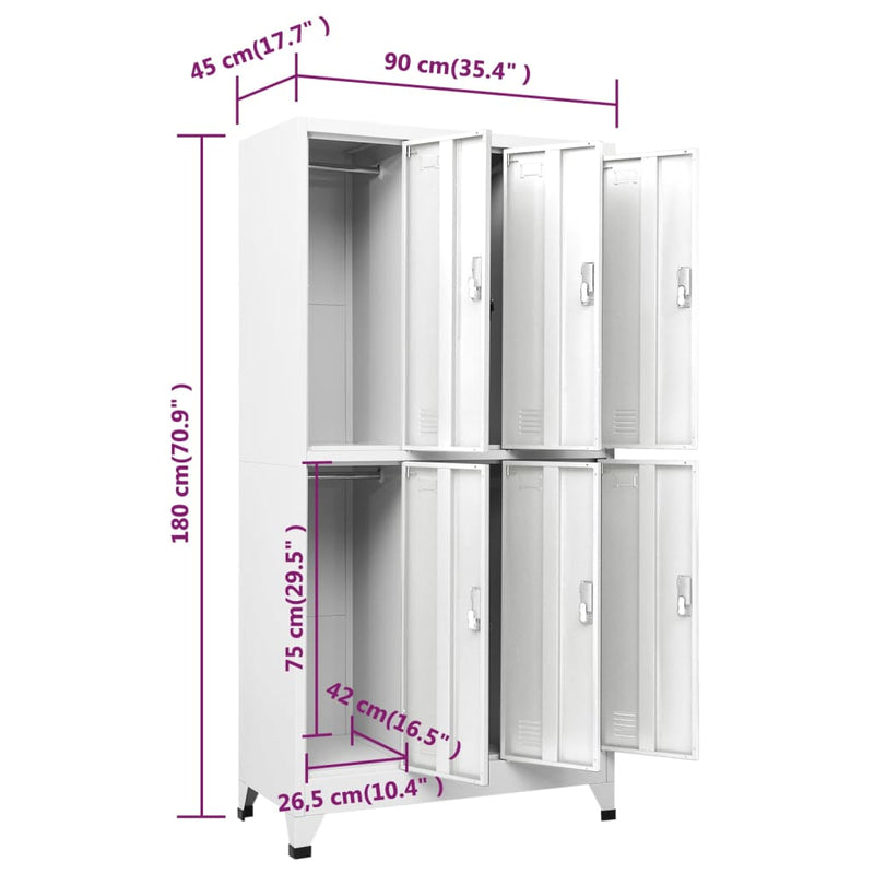 Locker Cabinet with 6 Compartments Steel 90x45x180 cm Grey
