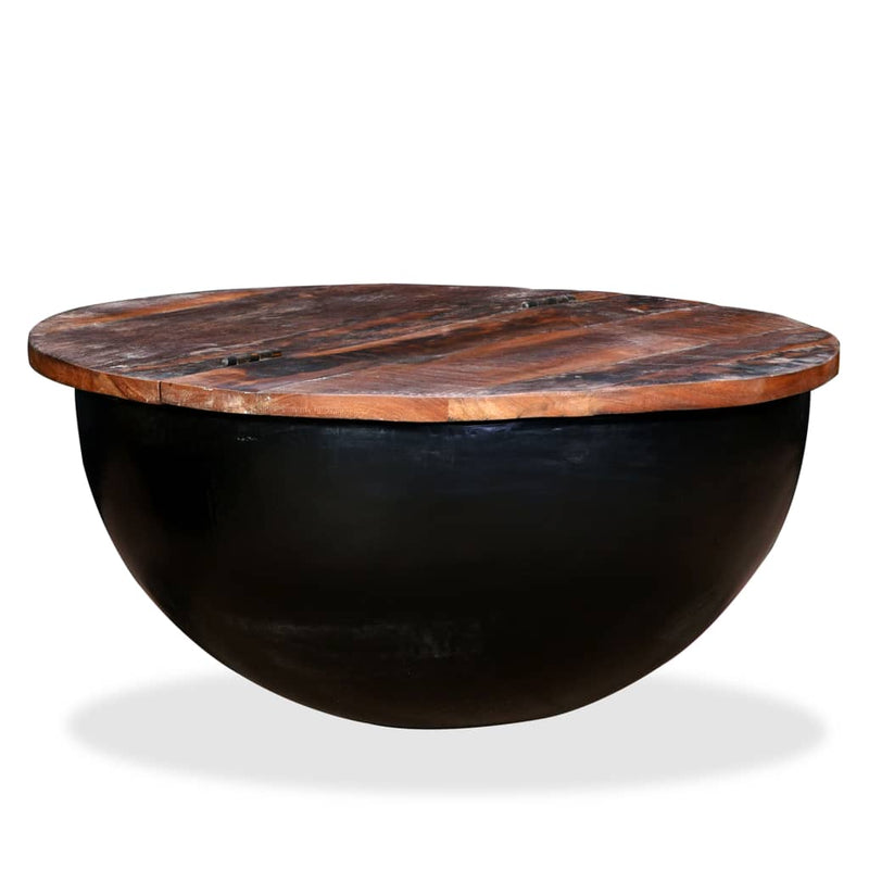 Coffee Table Solid Reclaimed Wood Black Bowl Shape
