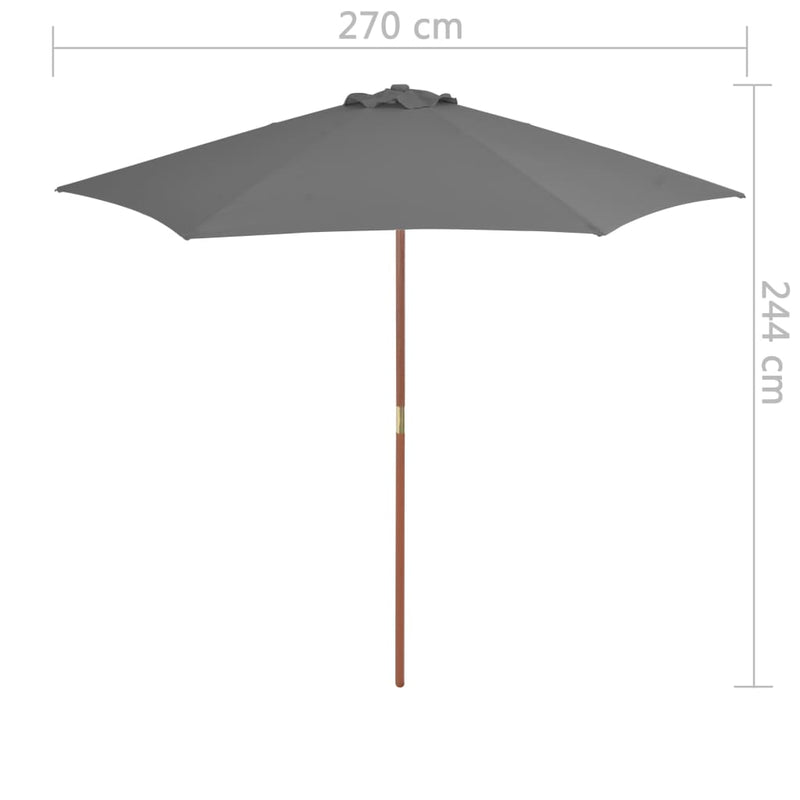 Outdoor Parasol with Wooden Pole 270 cm Anthracite