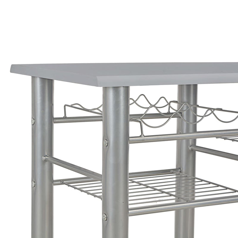 3 Piece Bar Set with Shelves Wood and Steel Grey