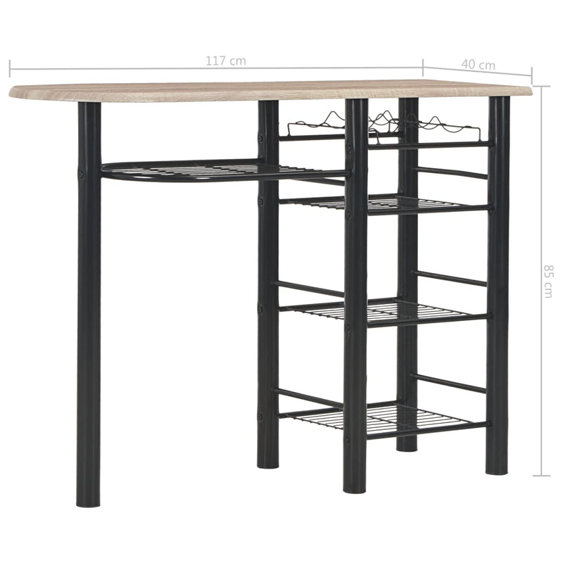 3 Piece Bar Set with Shelves Wood and Steel