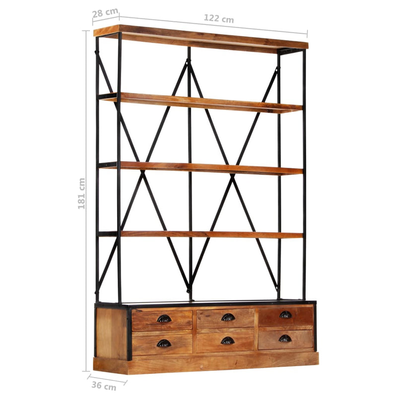 4-Tier Bookcase with 6 Drawers 122x36x181 cm Solid Mango Wood
