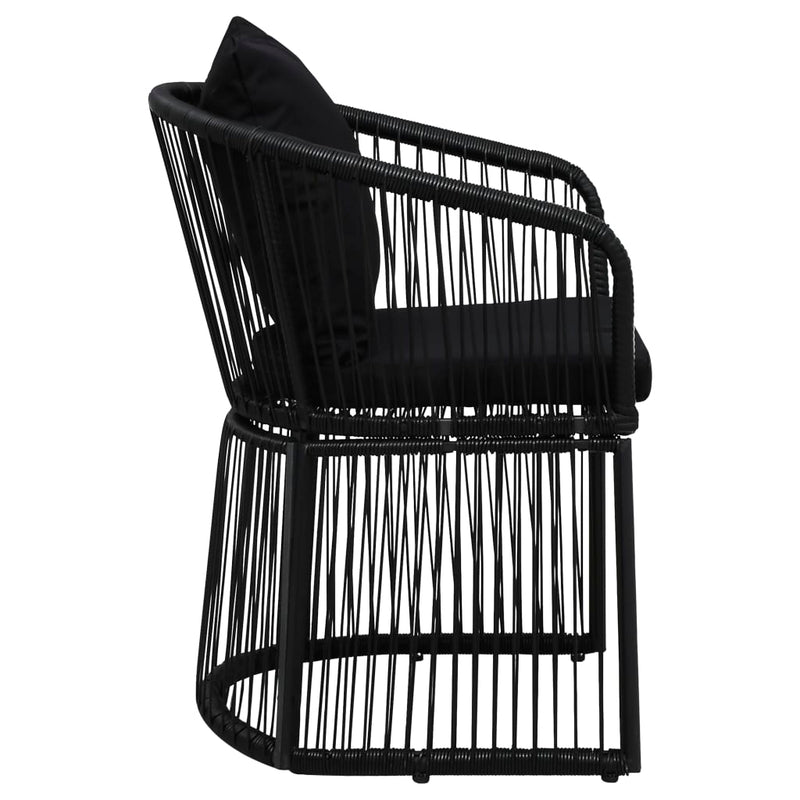 Garden Chairs 2 pcs with Cushions and Pillows PVC Rattan Black