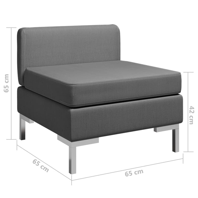 Sectional Middle Sofa with Cushion Fabric Dark Grey