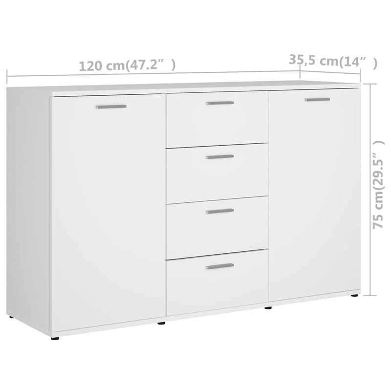 Sideboard White 120x35.5x75 cm Engineered Wood