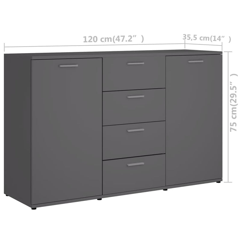 Sideboard Grey 120x35.5x75 cm Engineered Wood