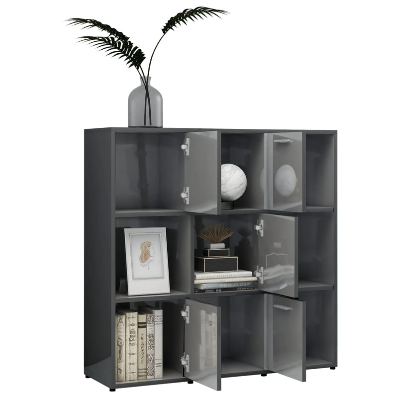 Book Cabinet High Gloss Grey 90x30x90 cm Engineered Wood