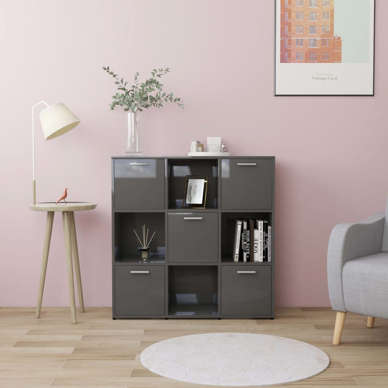 Book Cabinet High Gloss Grey 90x30x90 cm Engineered Wood