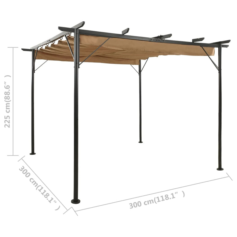 Pergola with Retractable Roof Taupe 3x3 m Steel 180 g/m²