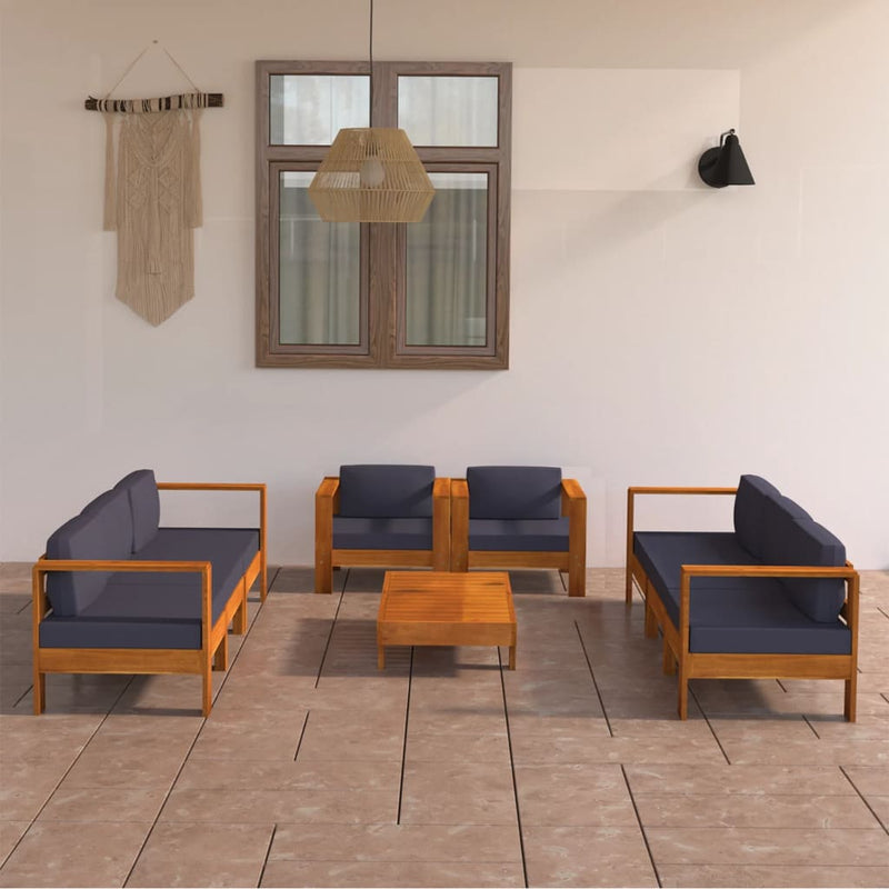 8 Piece Garden Lounge Set with Dark Grey Cushions Acacia Wood