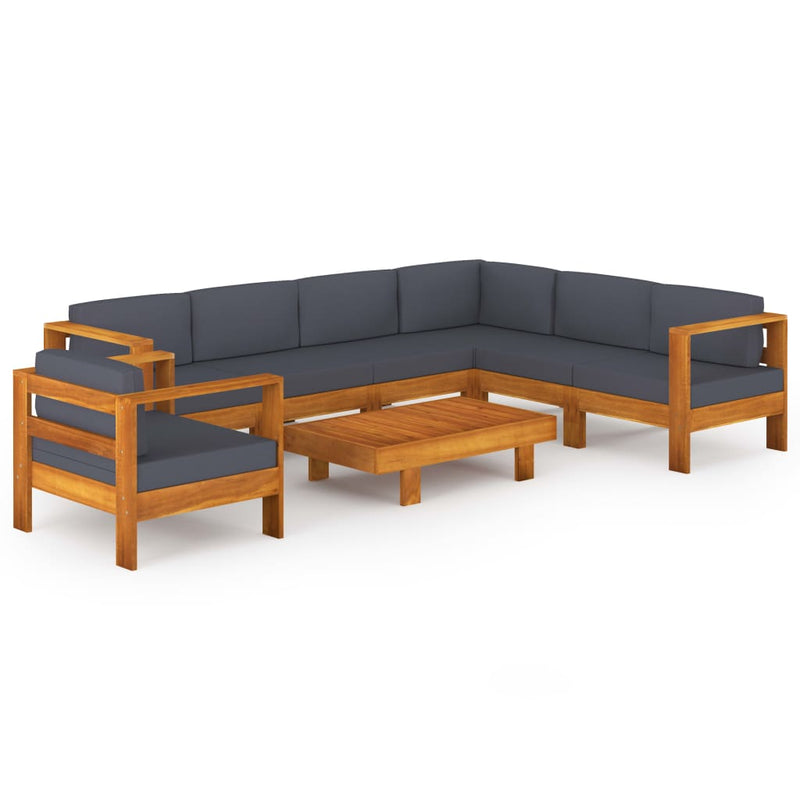 8 Piece Garden Lounge Set with Dark Grey Cushions Acacia Wood