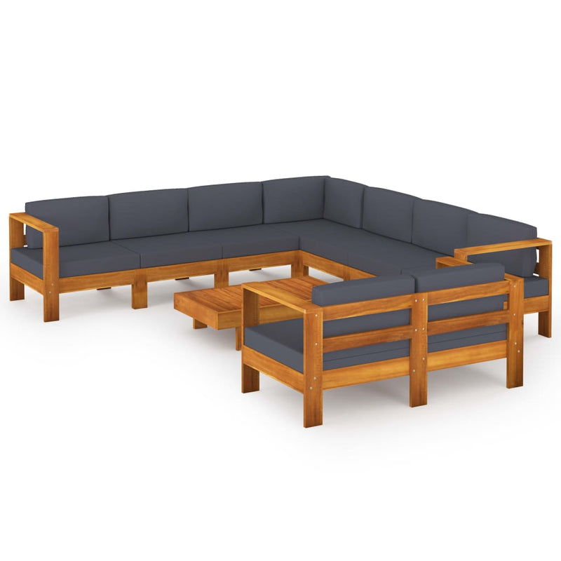 9 Piece Garden Lounge Set with Dark Grey Cushions Acacia Wood