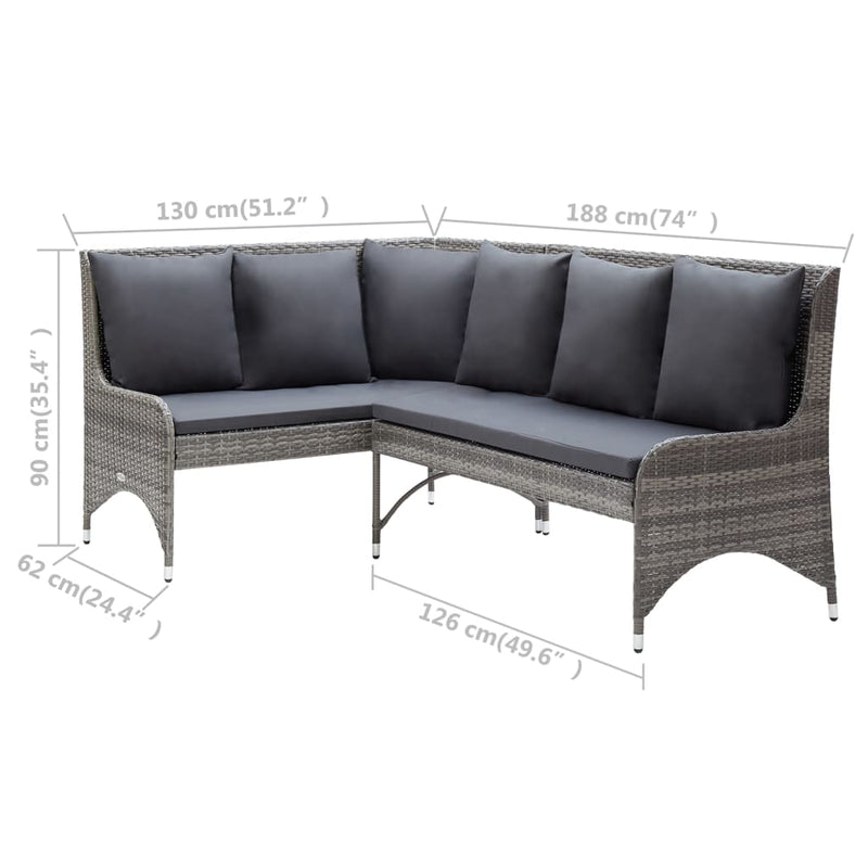 3 Piece Garden Lounge Set with Cushions Poly Rattan Grey