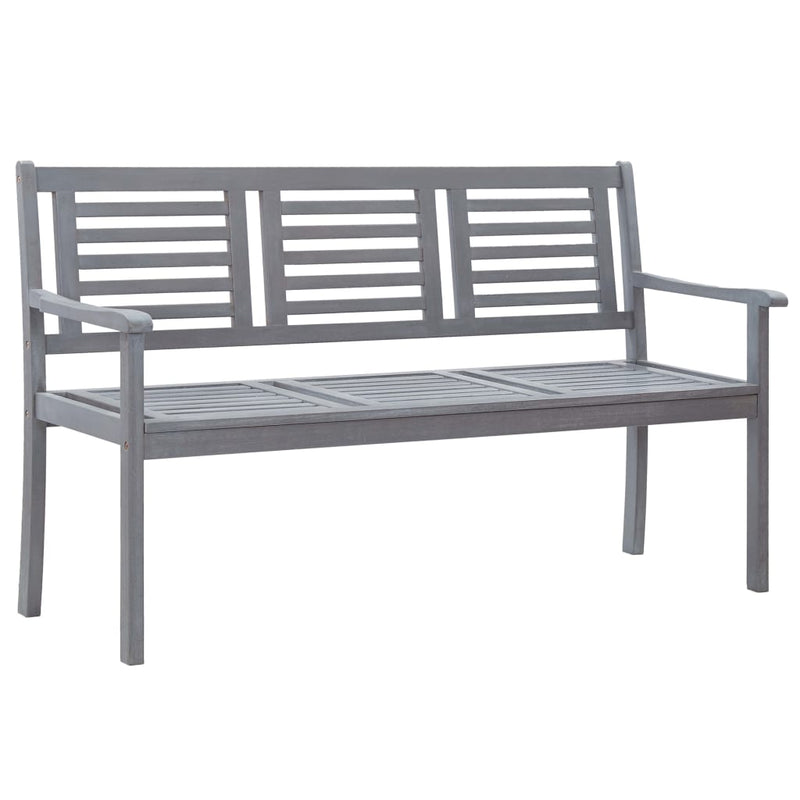 3-Seater Garden Bench with Cushion 150 cm Grey Eucalyptus Wood