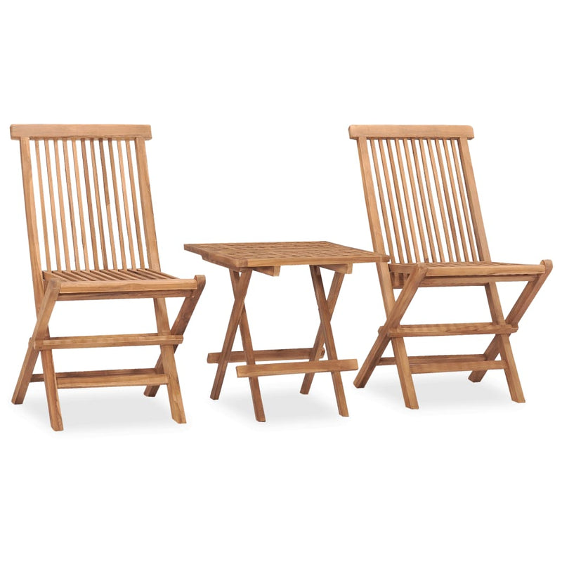 3 Piece Folding Outdoor Dining Set with Cushion Solid Wood Teak