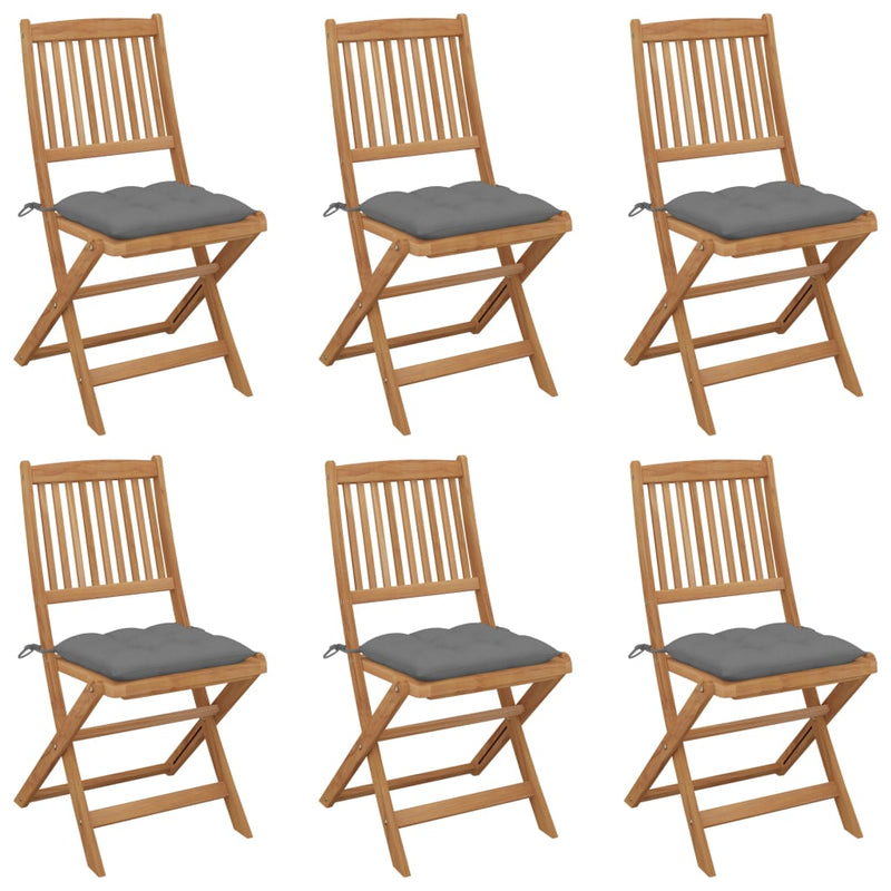 Folding Garden Chairs 6 pcs with Cushions Solid Wood Acacia