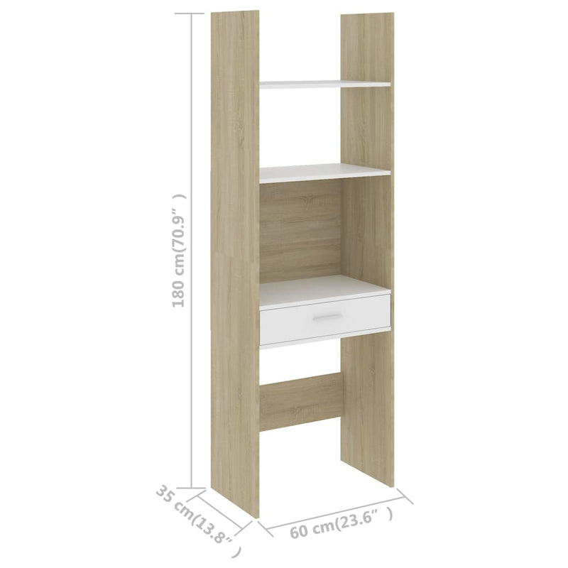 Book Cabinet White and Sonoma Oak 60x35x180 cm Engineered Wood
