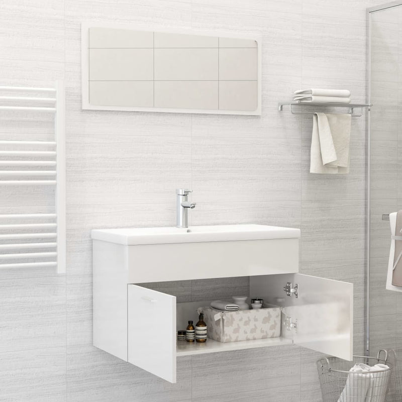 Bathroom Furniture Set High Gloss White Engineered Wood