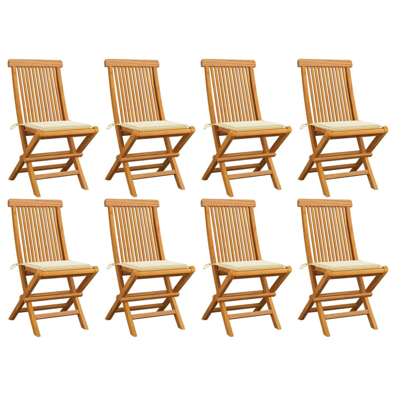 Garden Chairs with Cream Cushions 8 pcs Solid Teak Wood