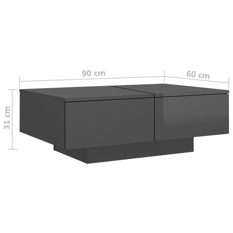 Coffee Table High Gloss Grey 90x60x31 cm Engineered Wood