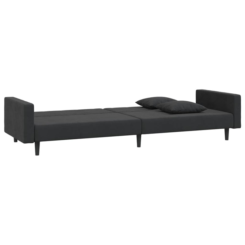 2-Seater Sofa Bed with Two Pillows Black Velvet