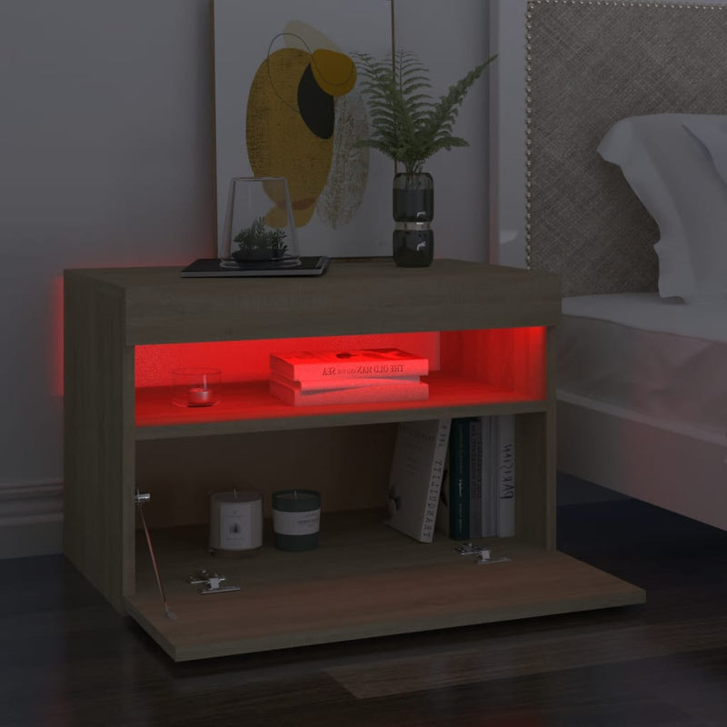 Bedside Cabinet & LED Lights 2 pcs Sonoma Oak 60x35x40 cm
