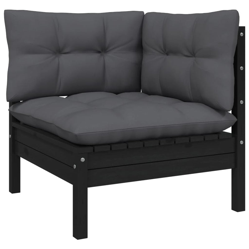 3 Piece Garden Lounge Set with Cushions Black Solid Pinewood