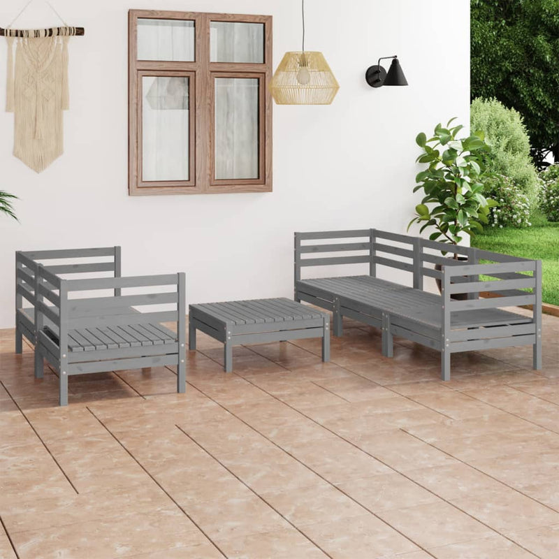 6 Piece Garden Lounge Set Grey Solid Pinewood