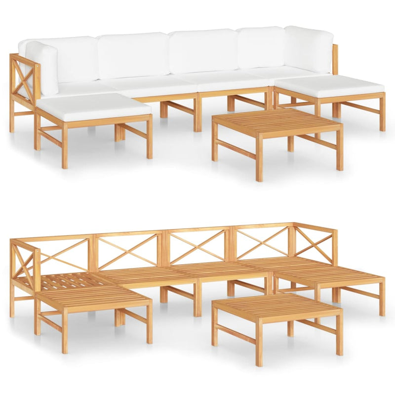 7 Piece Garden Lounge Set with Cream Cushions Solid Teak Wood