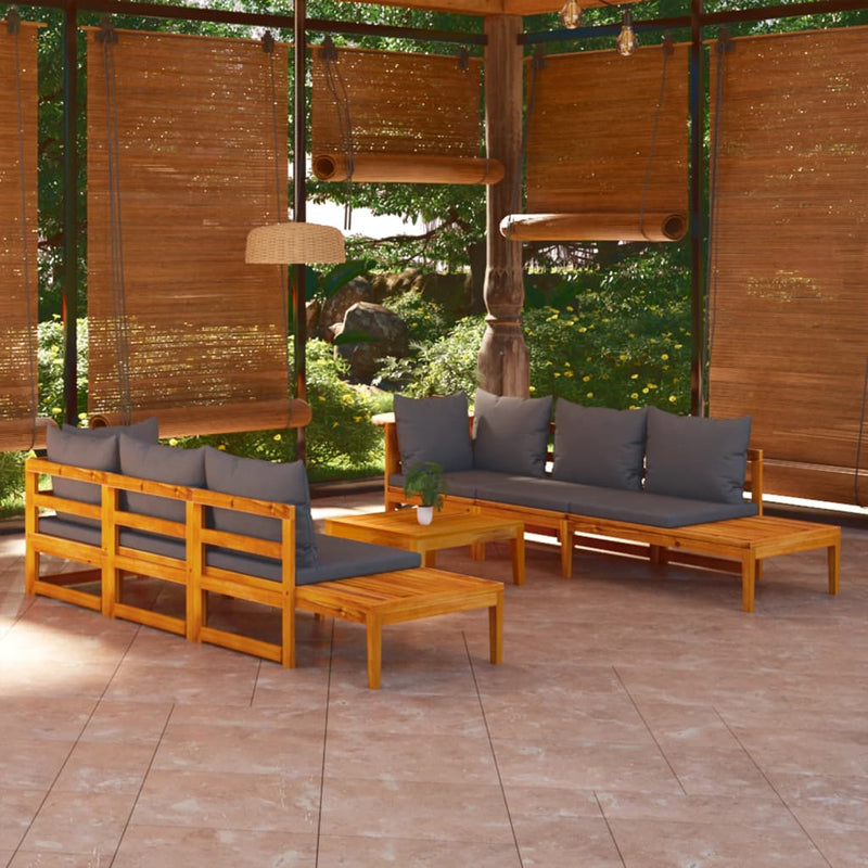 5 Piece Garden Lounge Set with Dark Grey Cushions Acacia Wood